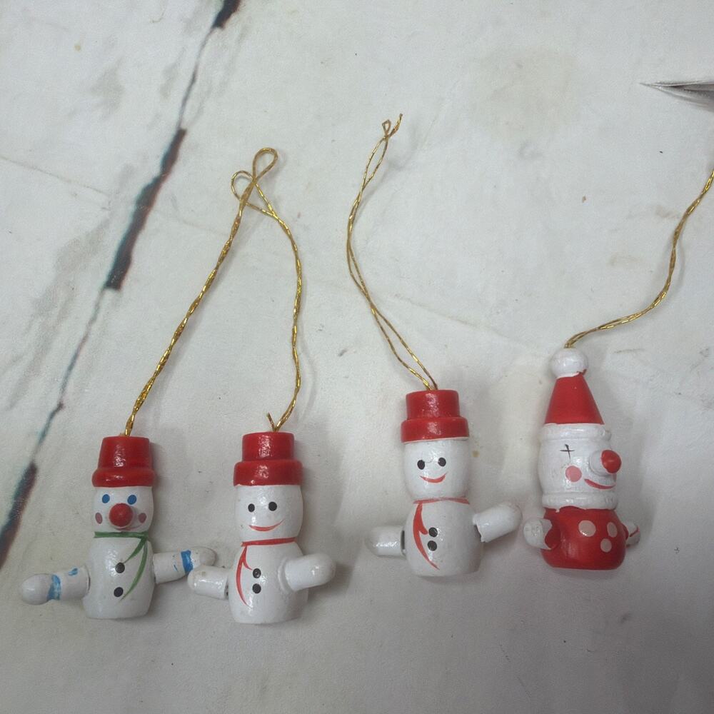 Vintage Wooden Mini Snowman Christmas Figures Lot Of 4 Winter Holiday